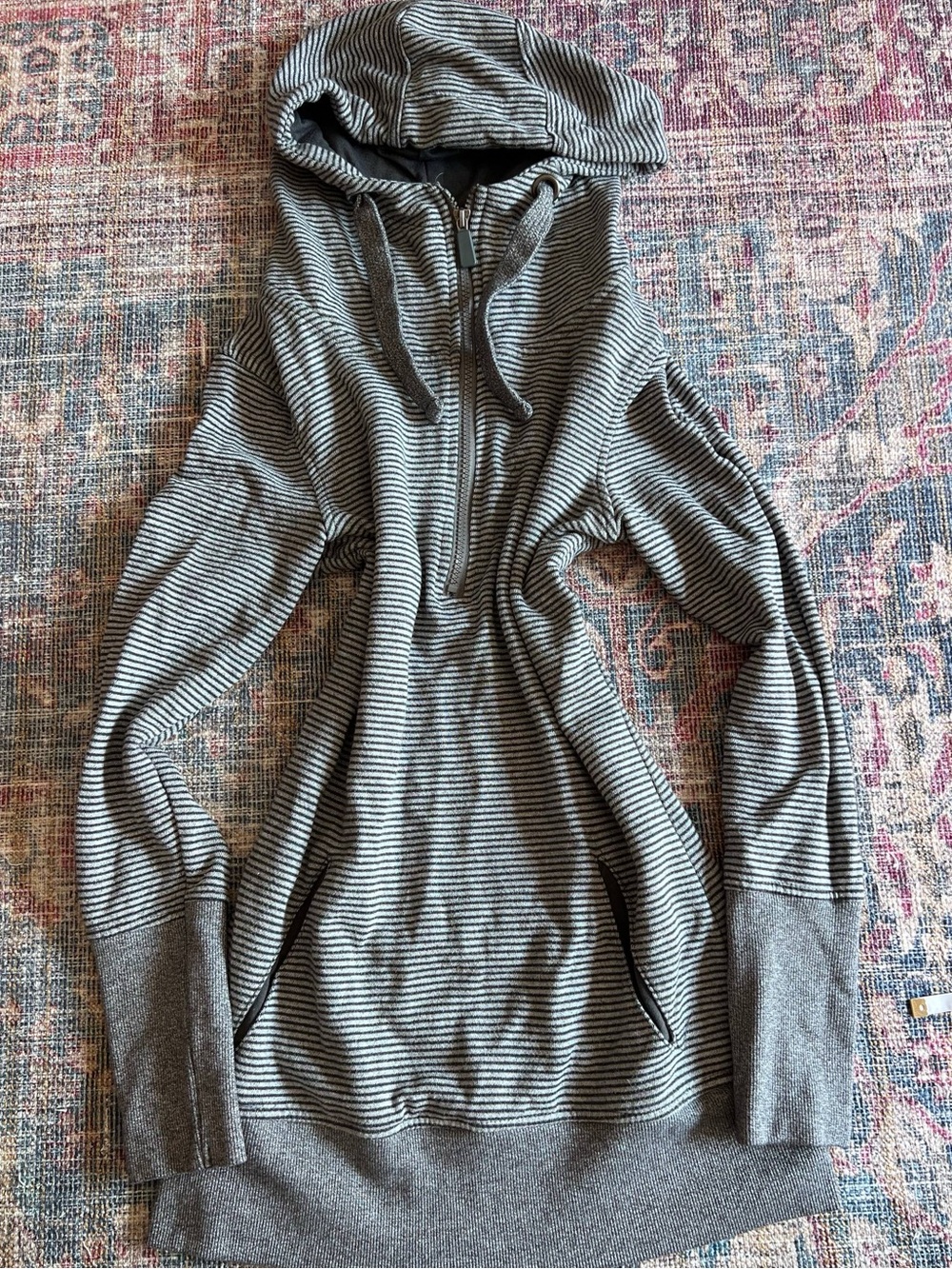 Women’s Half-Zip Striped Hoodie Sweatshirt - Gray